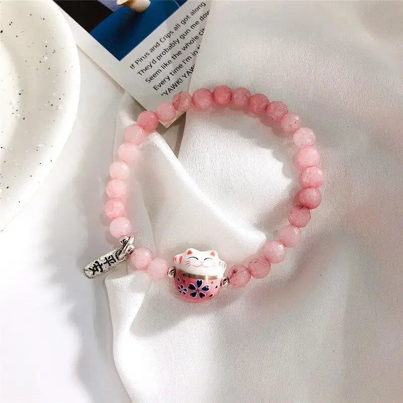 Bracciale Maneki Neko - Perle - Rosa