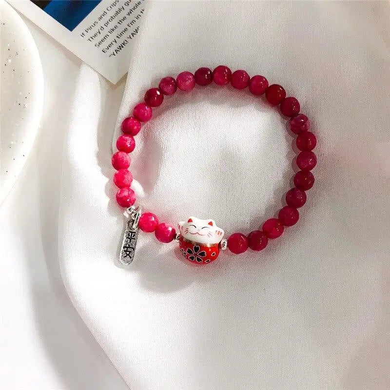 Bracciale Maneki Neko - Perle - Rosso