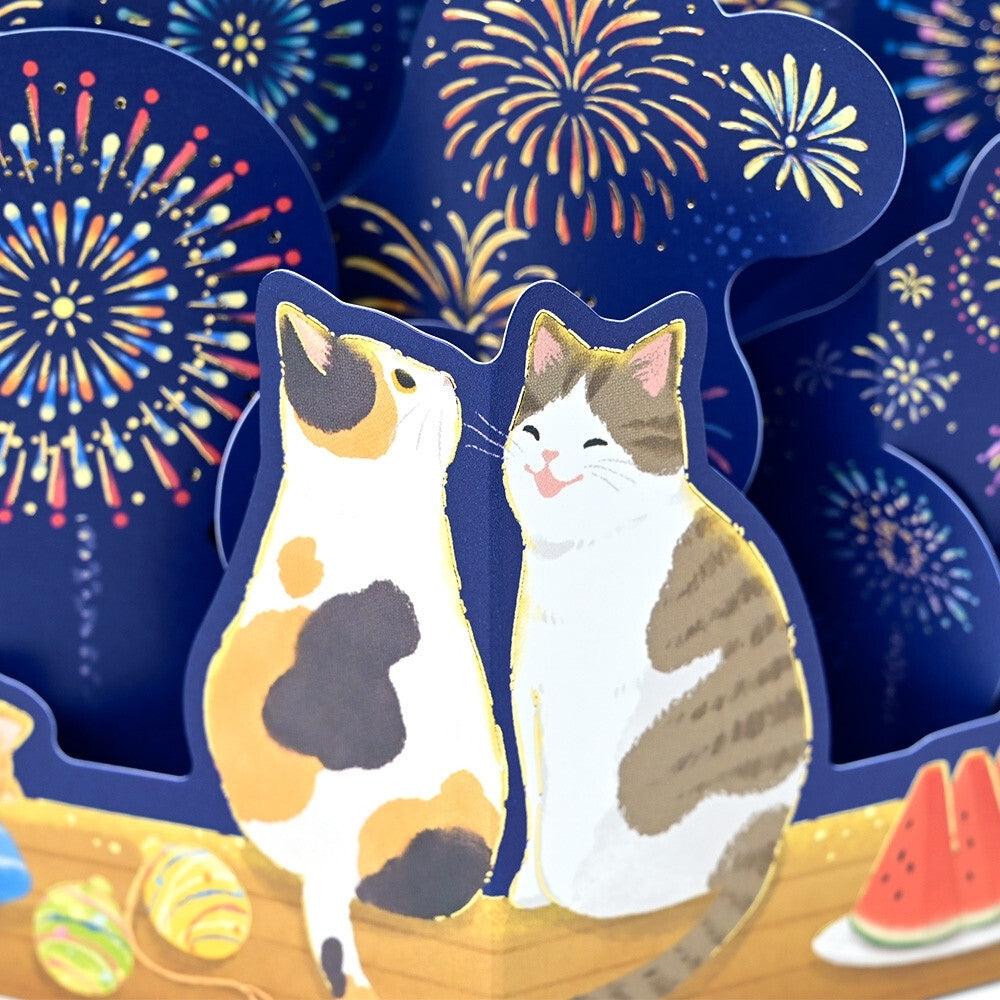 Cartolina 3D - Gatti & Fuochi d’Artificio