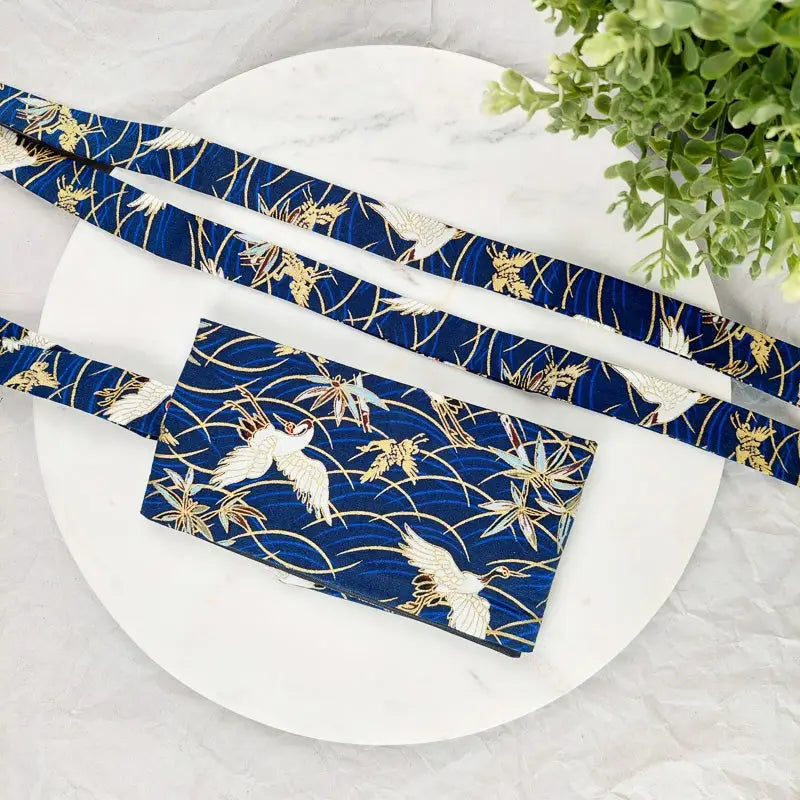 Cintura Obi blu navy con disegno Tsuru