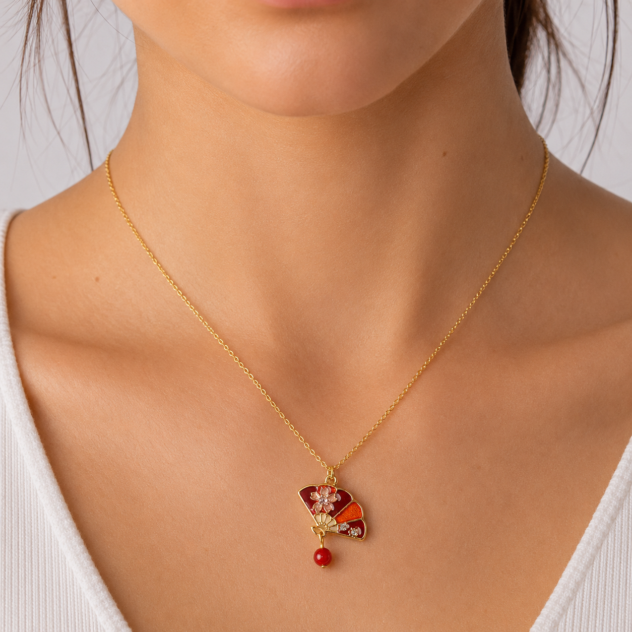 Collana giapponese con ciondolo Sensu rosso