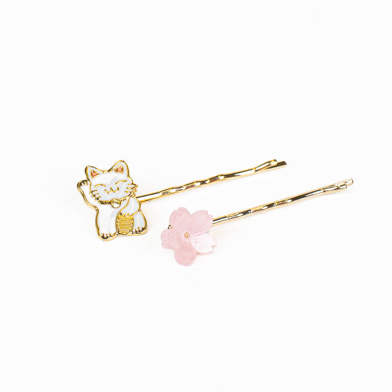 Fermagli per capelli giapponesi Maneki-Neko e Sakura