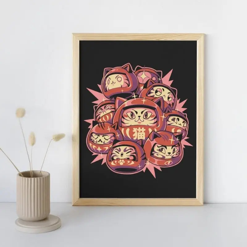 Poster giapponese del gatto Daruma - A3