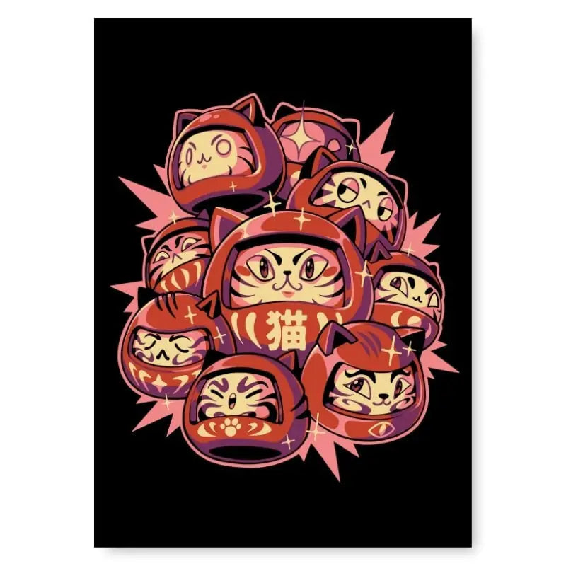 Poster giapponese del gatto Daruma - A3