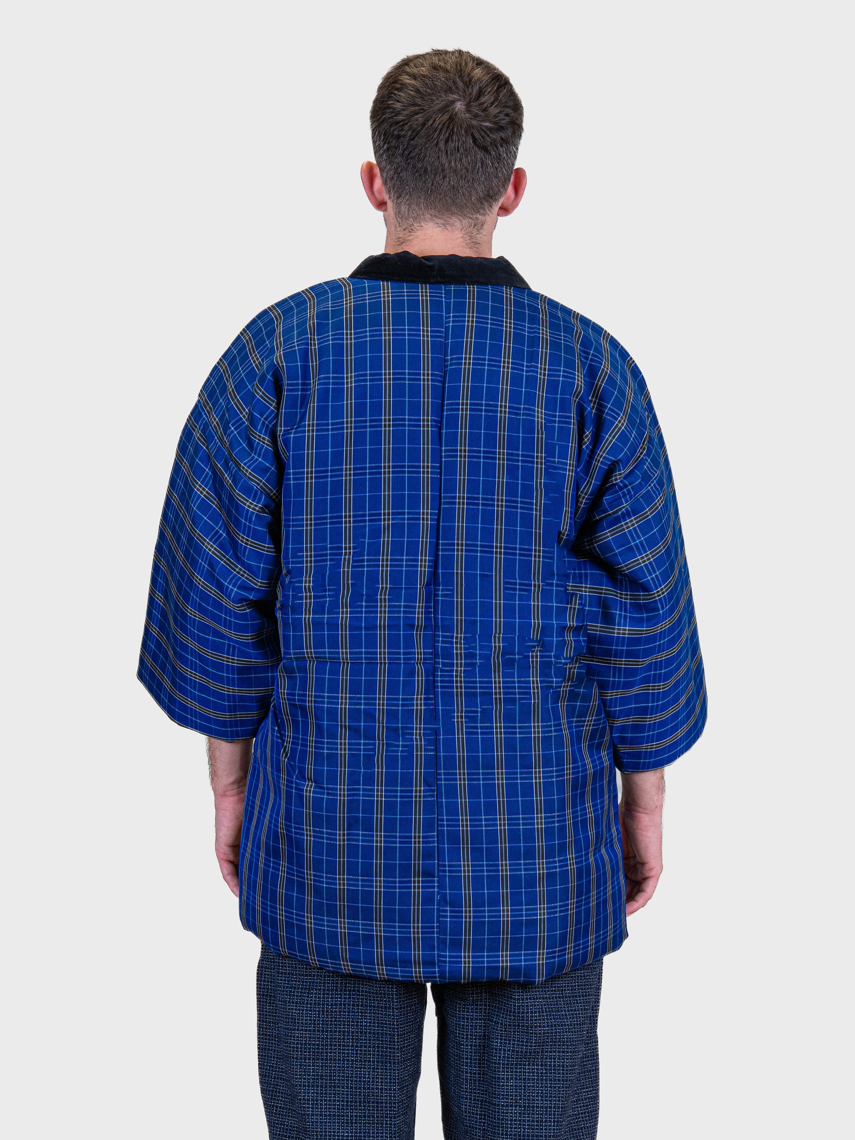 Giacca Hanten da Uomo – Quadri Kōshi Blu