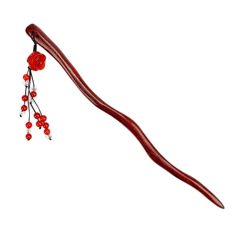 Kanzashi di legno a fiori rossi