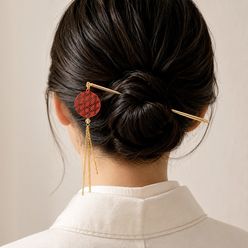 Kanzashi Giapponese - Motivo Asanoha Rosso