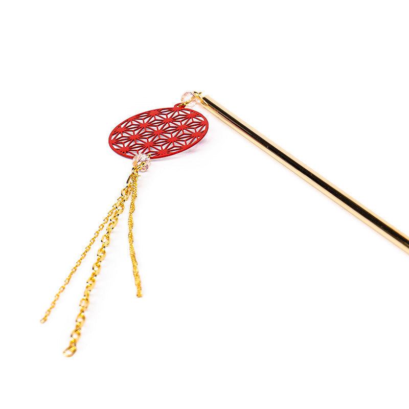 Kanzashi Giapponese - Motivo Asanoha Rosso