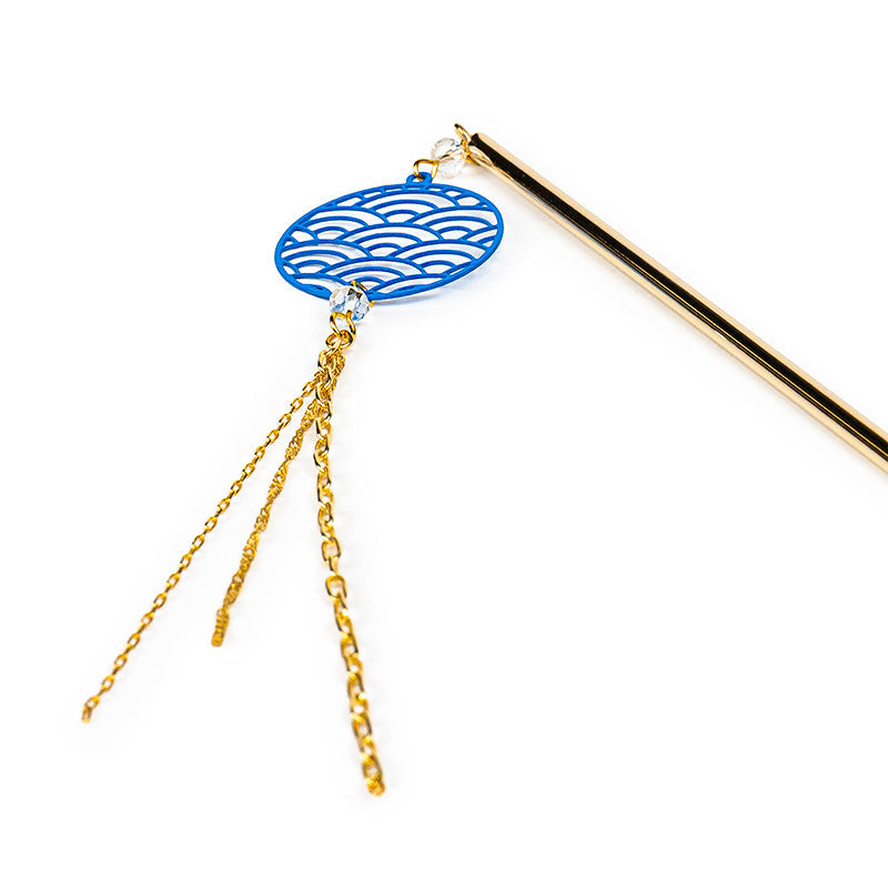 Kanzashi Giapponese - Motivo Seigaiha Blu