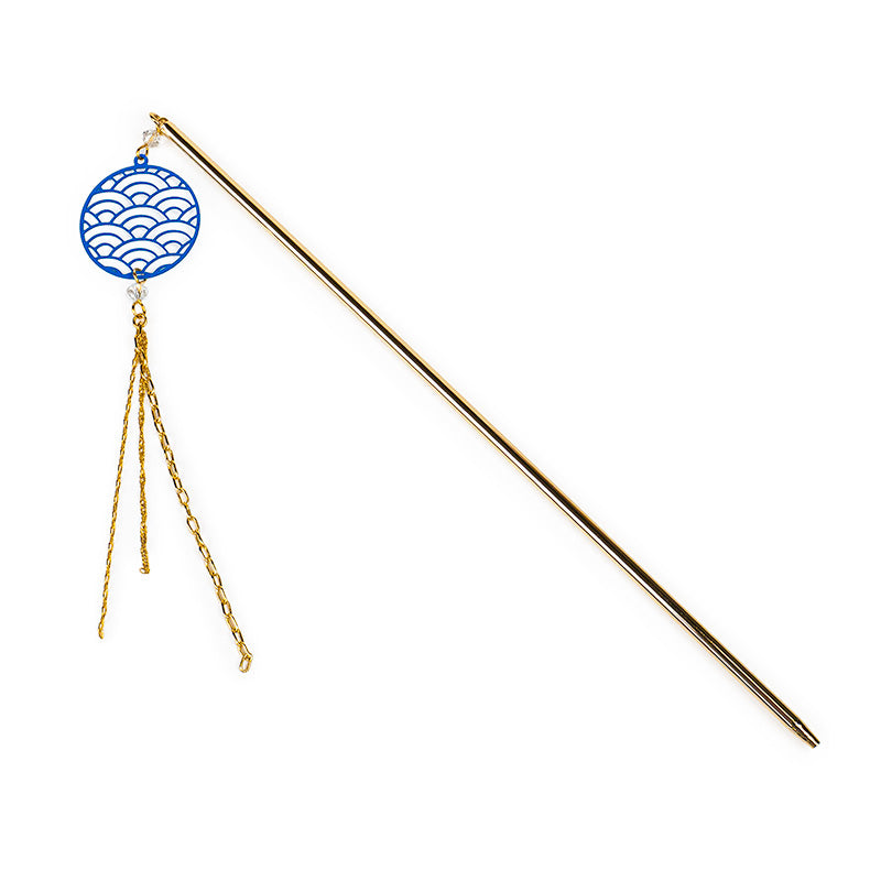Kanzashi Giapponese - Motivo Seigaiha Blu