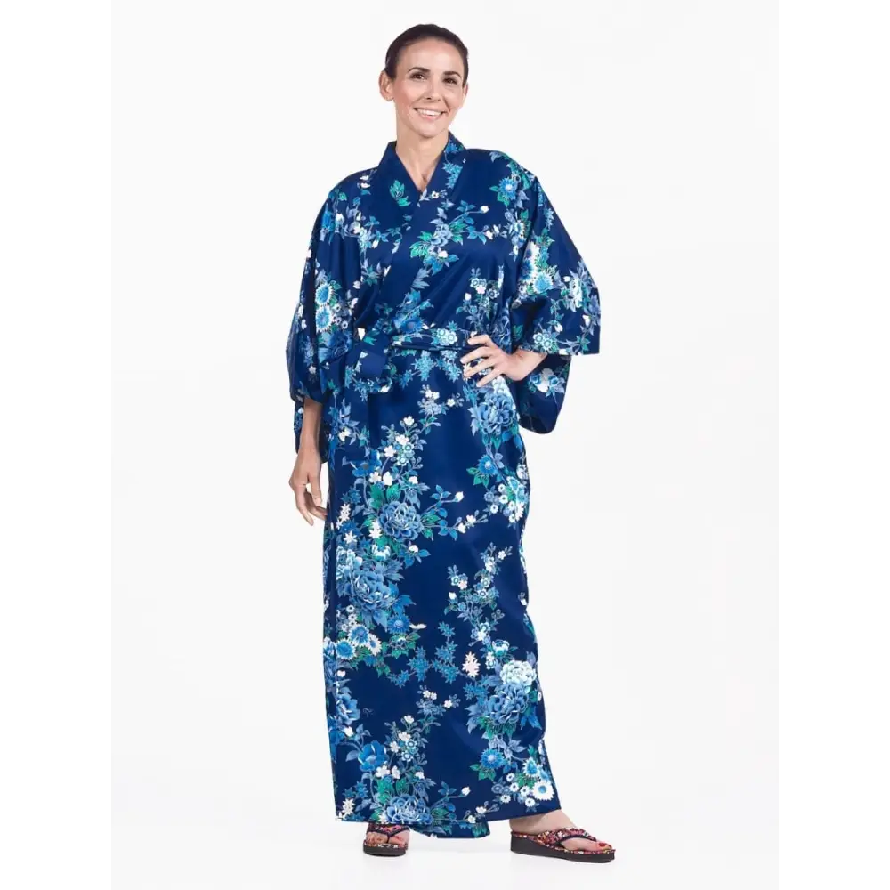 Kimono giapponese da donna Hana blu - Taglia unica