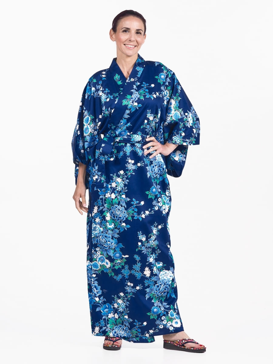 Kimono giapponese da donna Blu Hana - Taglia unica