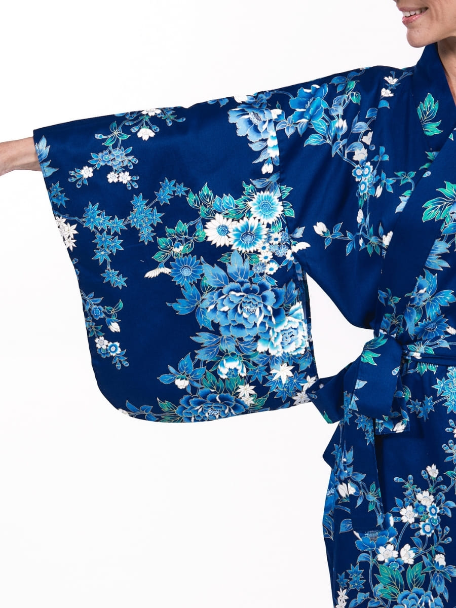 Kimono giapponese da donna Blu Hana - Taglia unica