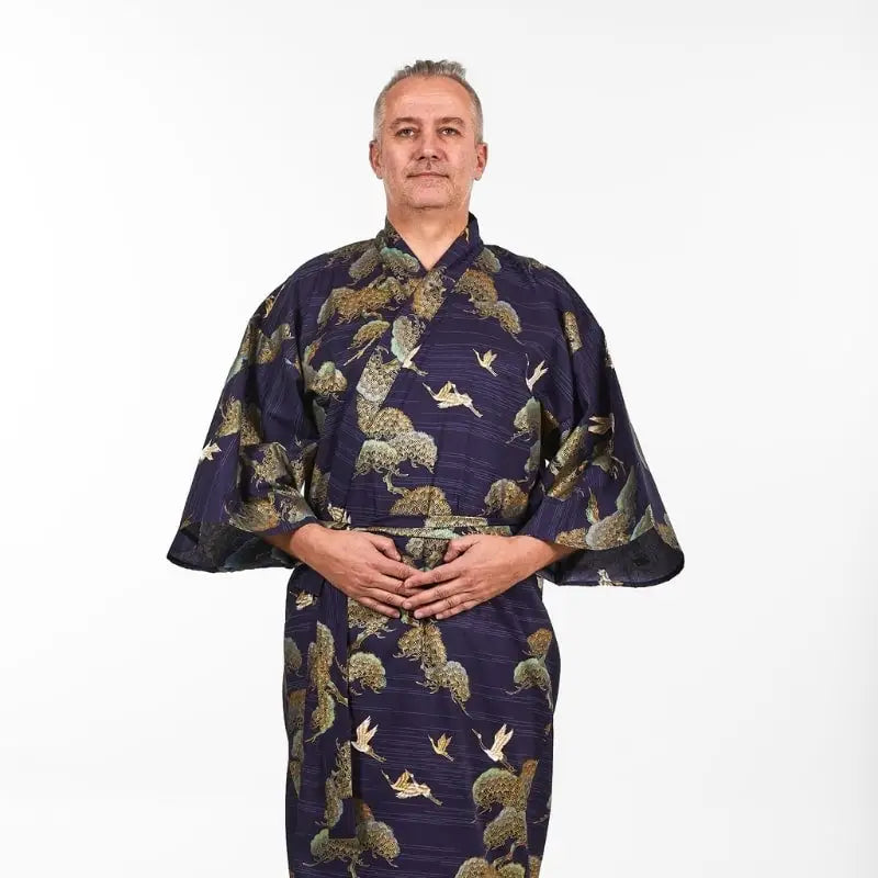Kimono giapponese da uomo con gru e pini - Taglia unica