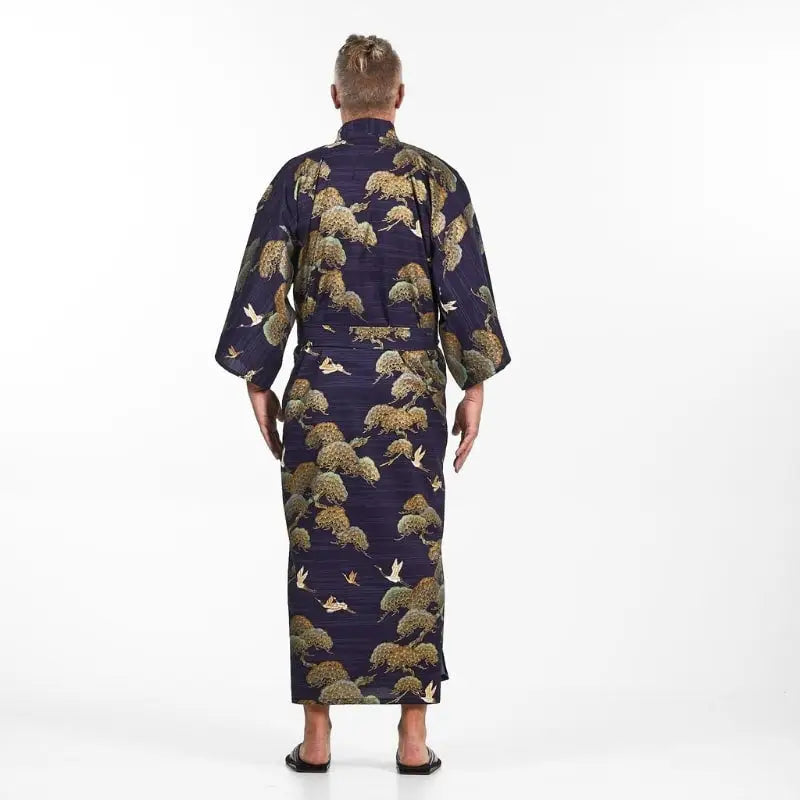 Kimono giapponese da uomo con gru e pini - Taglia unica