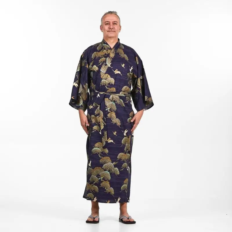 Kimono giapponese da uomo con gru e pini - Taglia unica