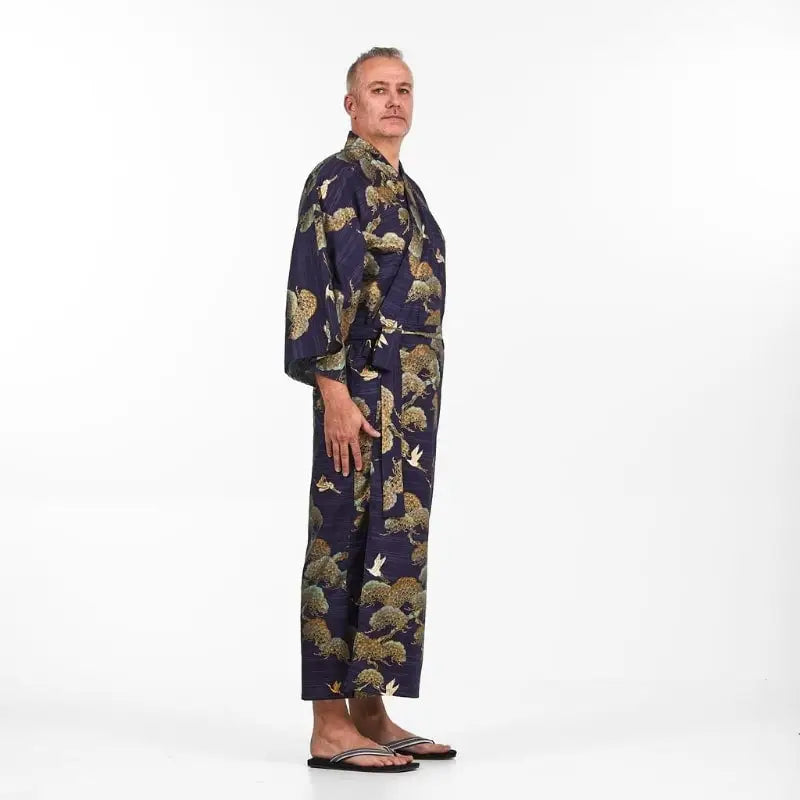 Kimono giapponese da uomo con gru e pini - Taglia unica