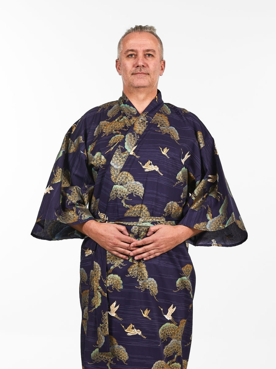 Kimono Giapponese Da Uomo - Gru E Pino - Taglia unica