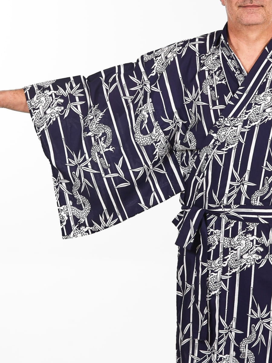 Kimono Yukata In Bambù E Drago Da Uomo