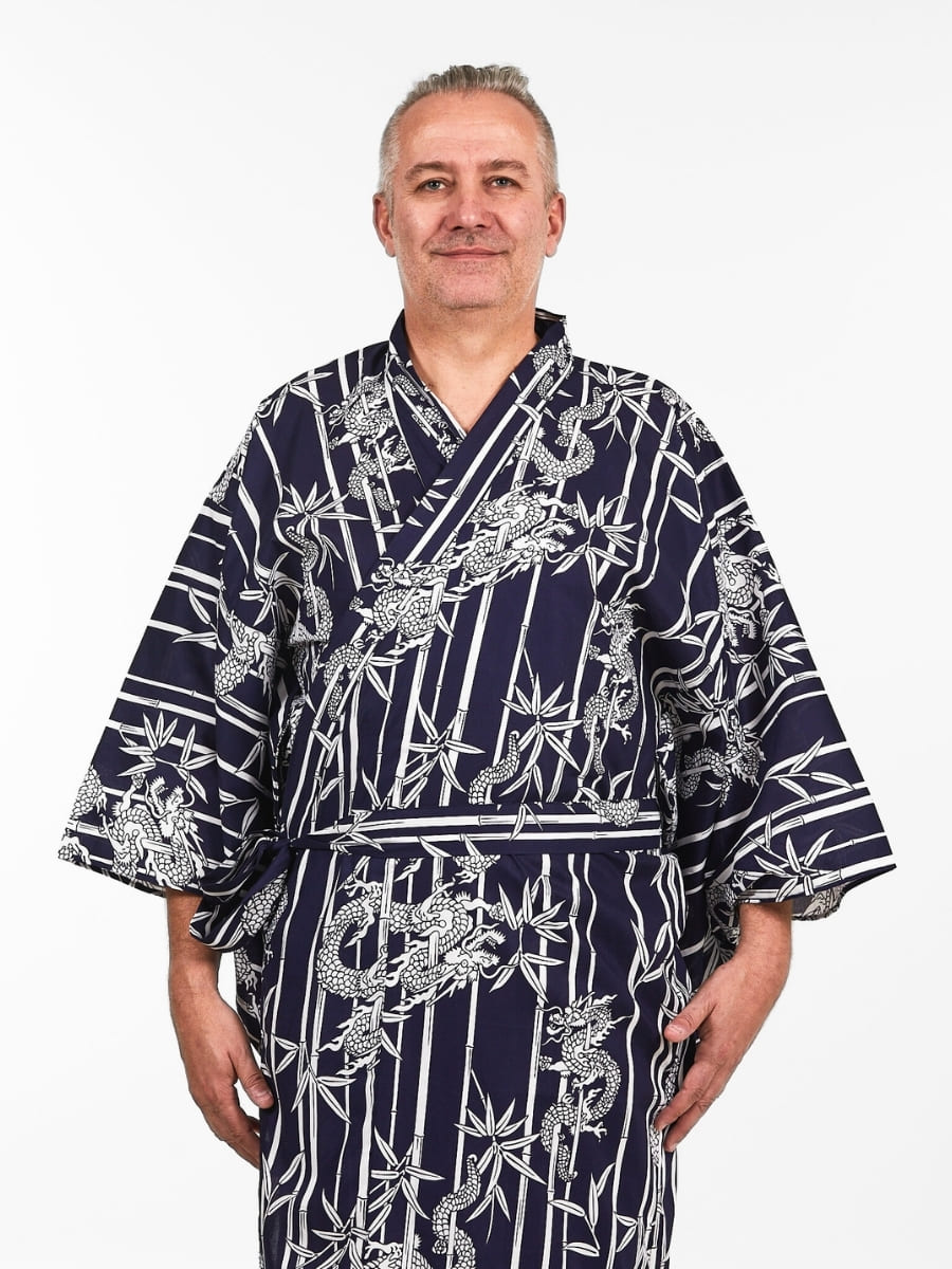 Kimono Yukata In Bambù E Drago Da Uomo