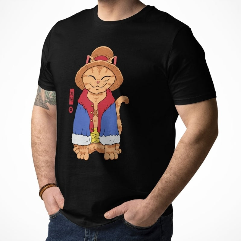 Maglietta giapponese con cappello di paglia Neko