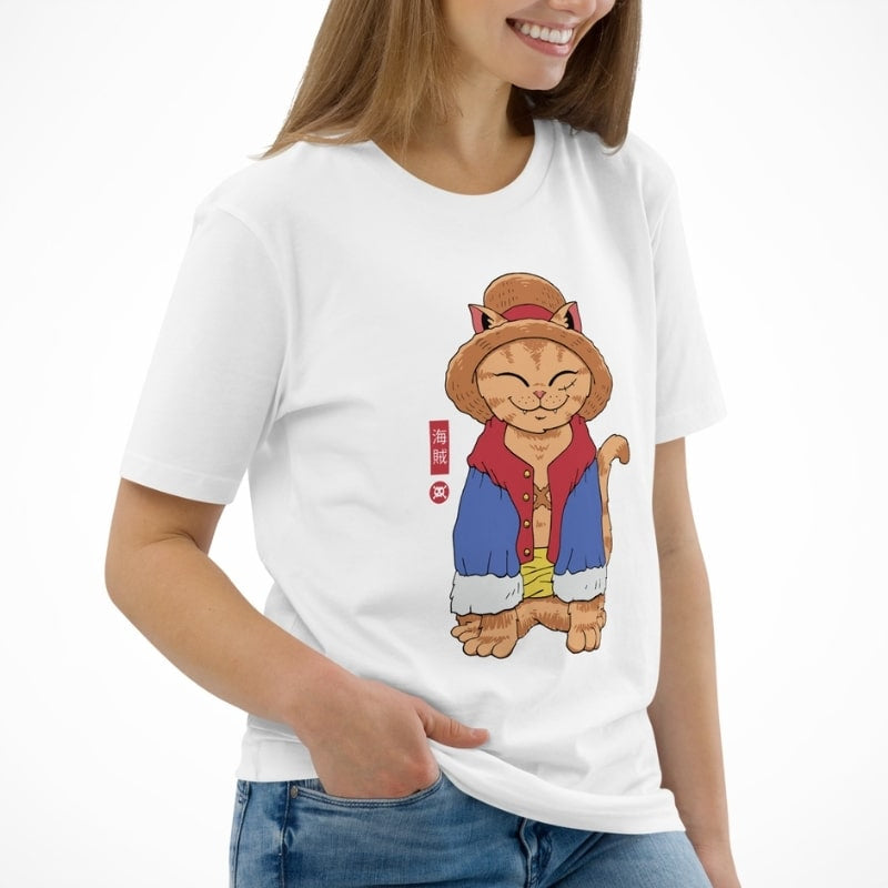 Maglietta giapponese con cappello di paglia Neko
