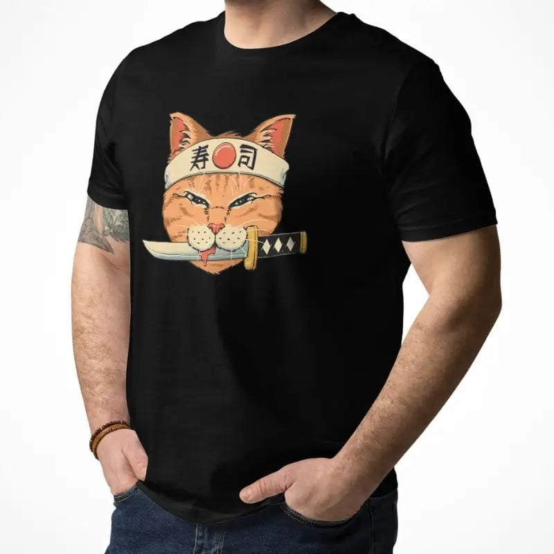 Maglietta giapponese Neko Sushi Katana