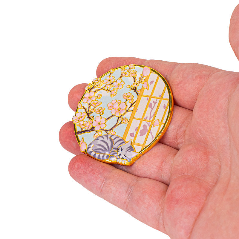 Magnete giapponese in metallo con gatto e sakura