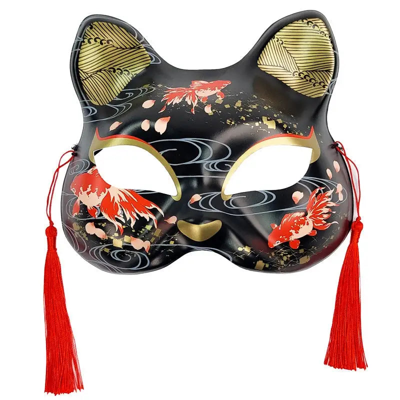 Maschera da gatto giapponese nera e rossa