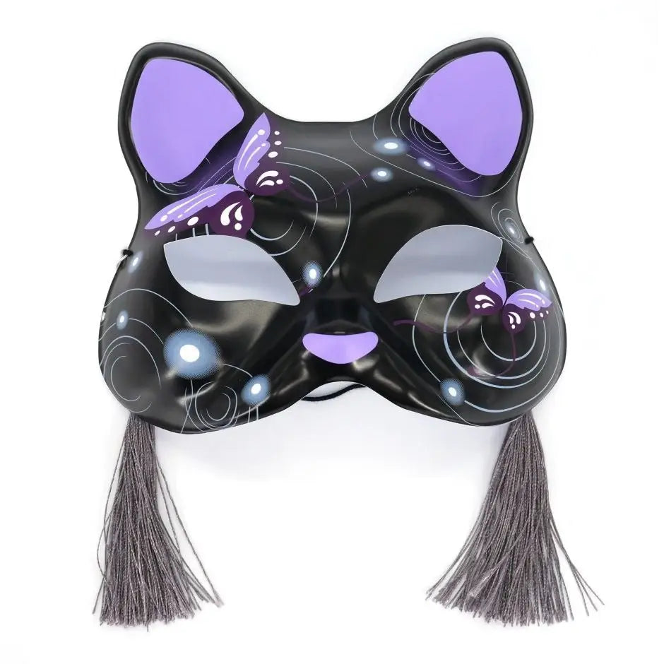 Maschera da gatto giapponese nera e viola