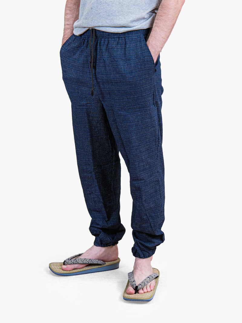 Pantaloni Giapponesi da Uomo – Quadri Kōshi Blu Notte