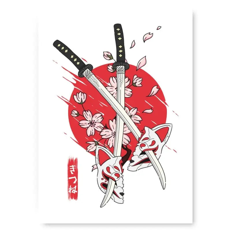 Poster giapponese Kitsune e Katana - A3