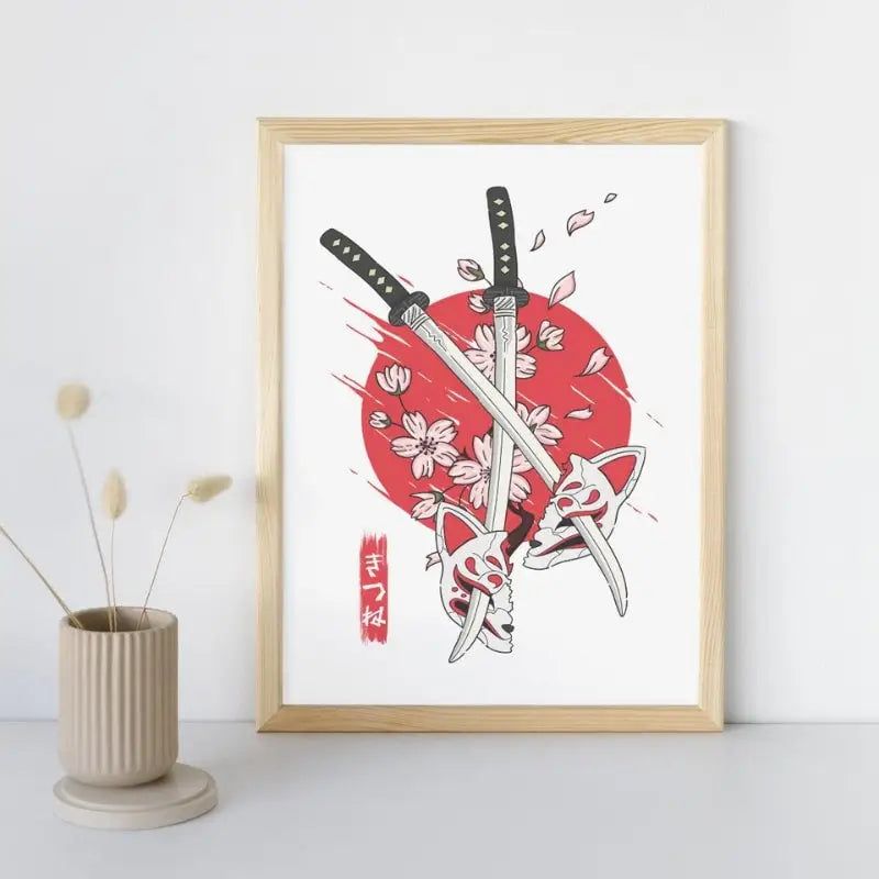 Poster giapponese Kitsune e Katana - A3