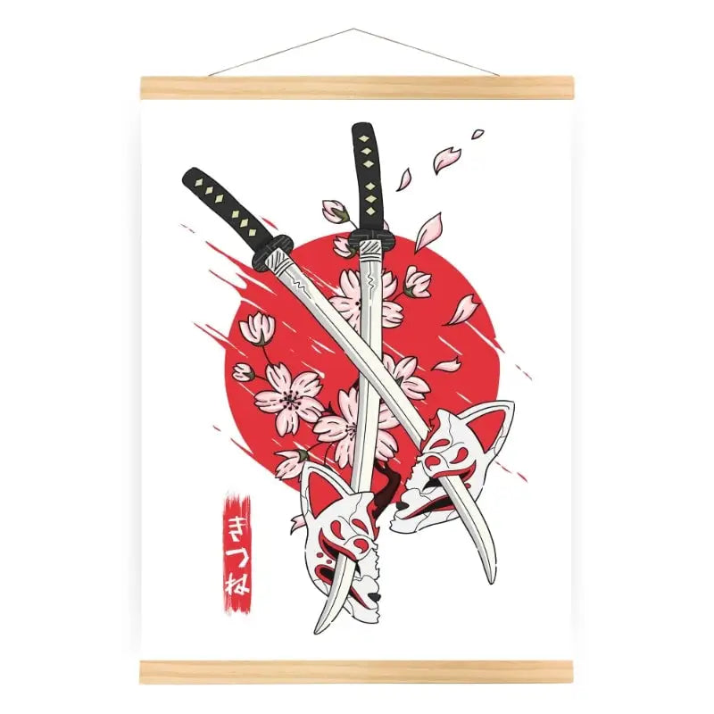 Poster giapponese Kitsune e Katana - A3