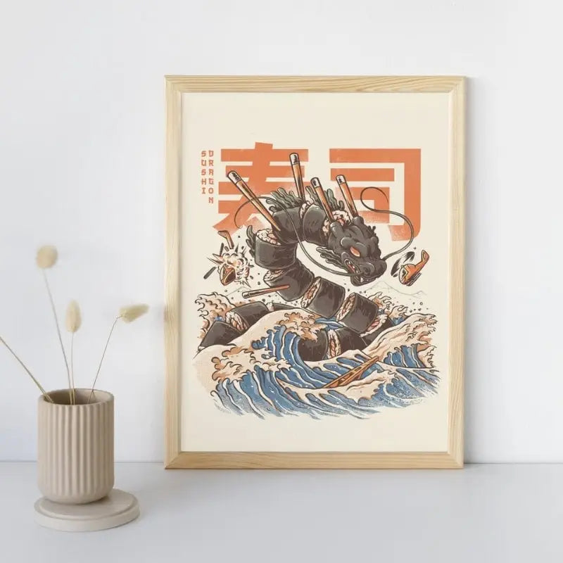 Poster giapponese del drago del sushi - A3