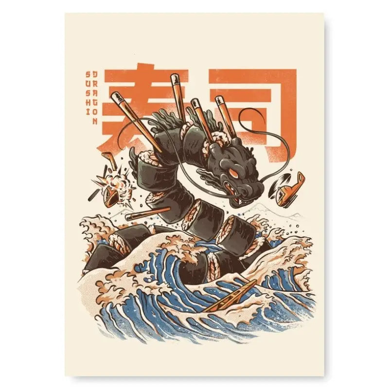 Poster giapponese del drago del sushi - A3