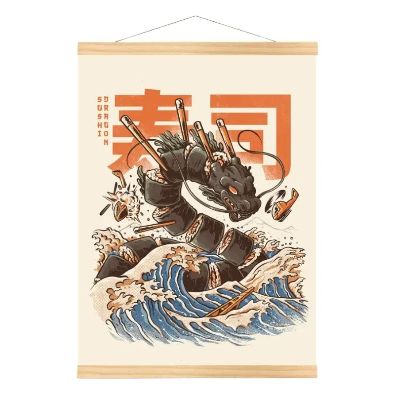 Poster giapponese del drago del sushi - A3