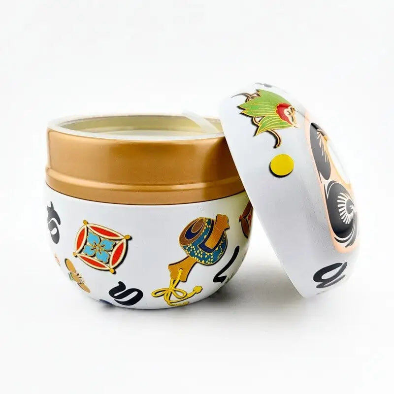 Scatola da tè Daruma in metallo bianco