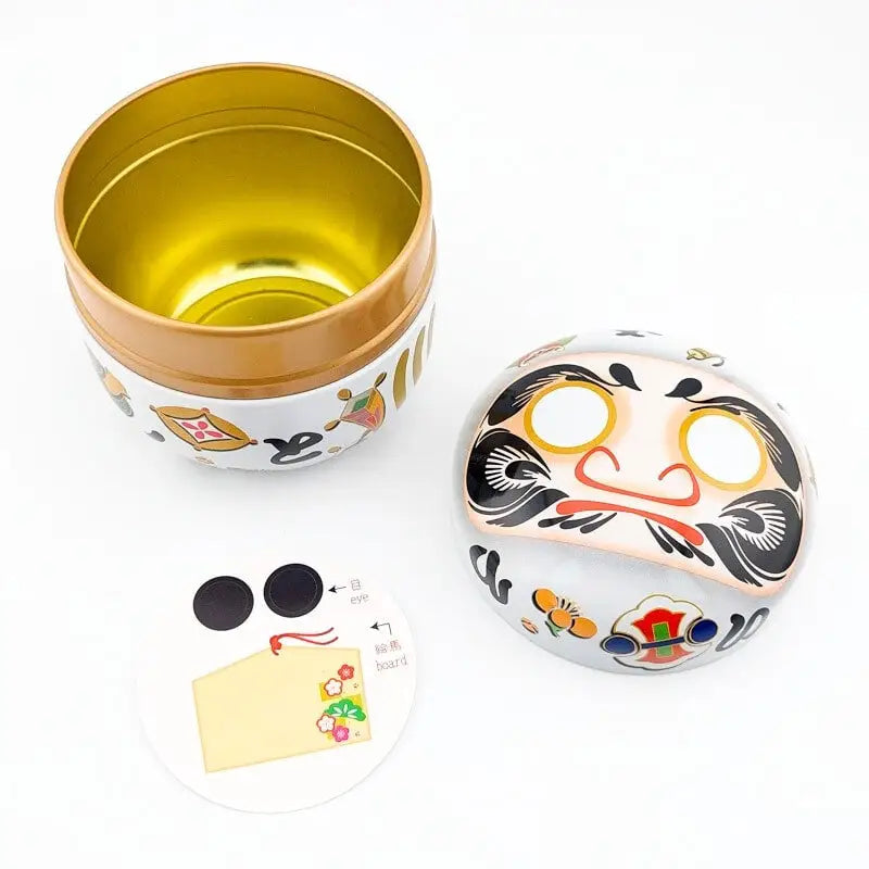 Scatola da tè Daruma in metallo bianco