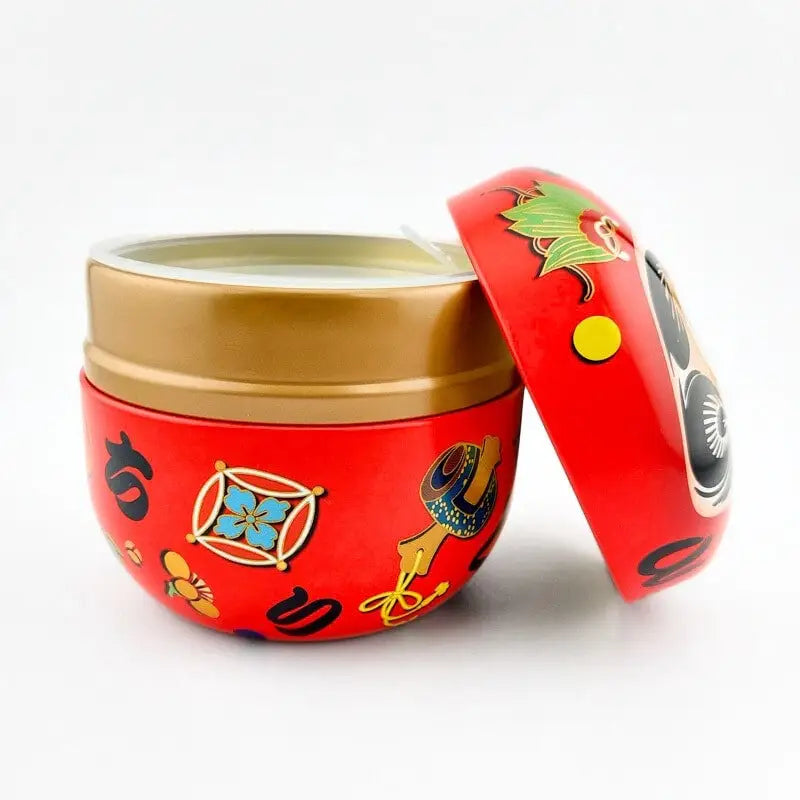 Scatola da tè Daruma in metallo rosso