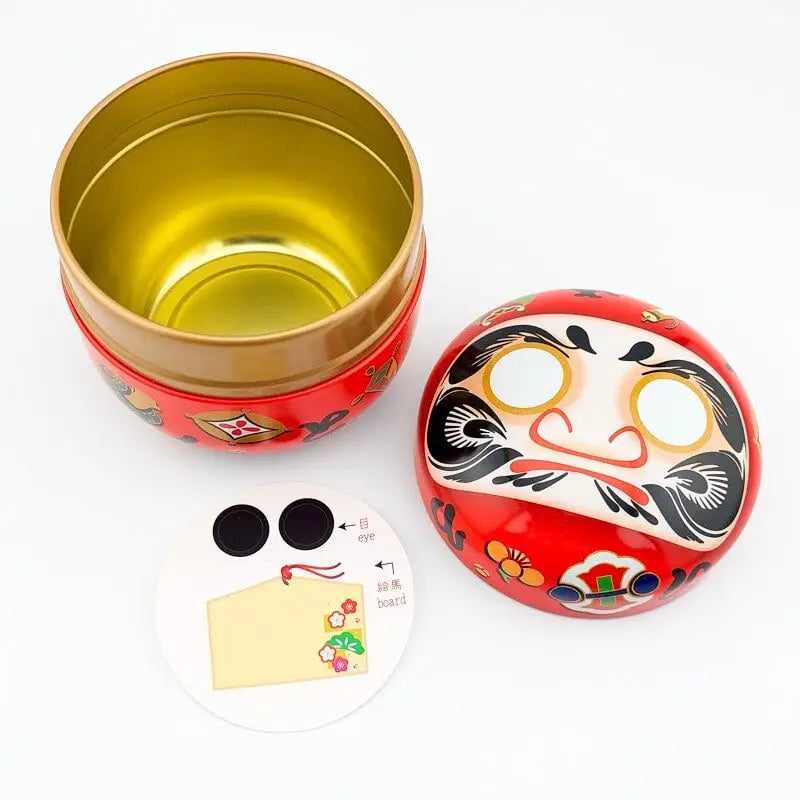 Scatola da tè Daruma in metallo rosso