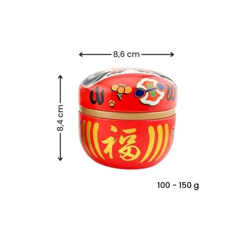 Scatola da tè Daruma in metallo rosso