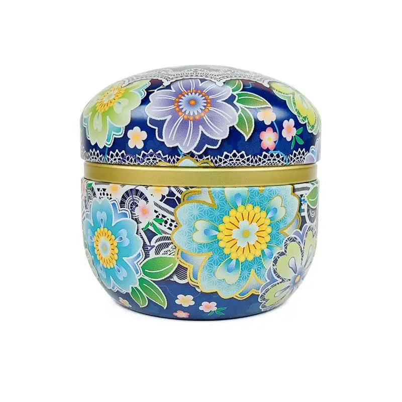 Scatola da tè giapponese in metallo blu