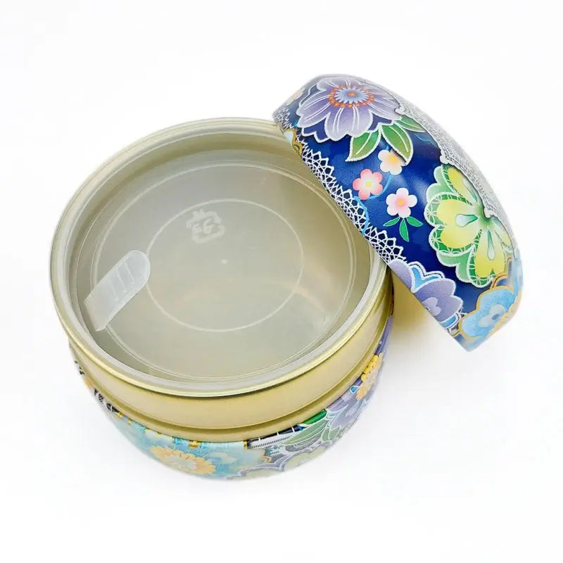 Scatola da tè giapponese in metallo blu