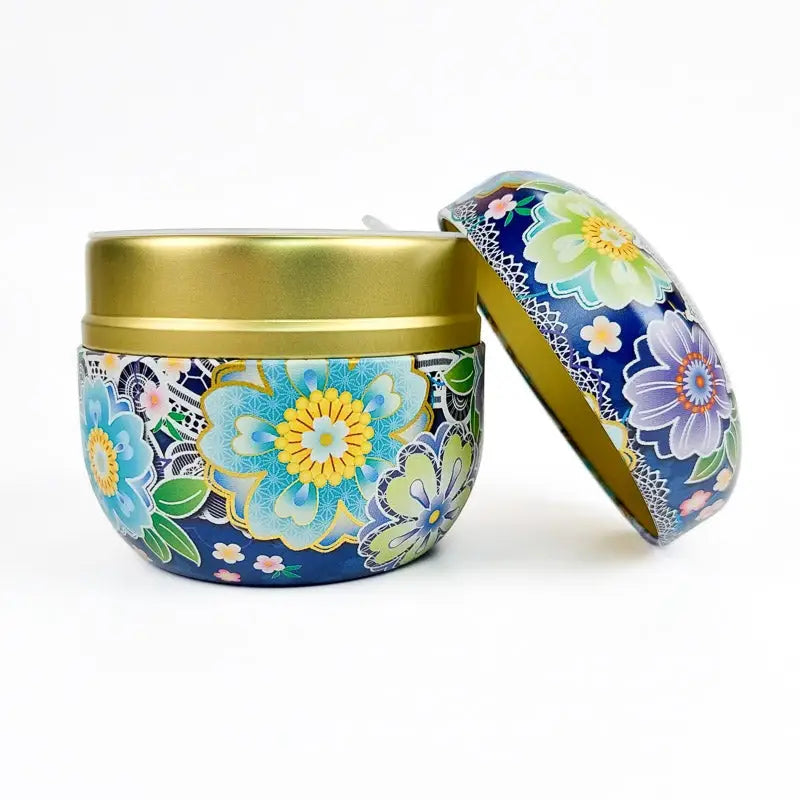 Scatola da tè giapponese in metallo blu