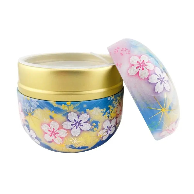 Scatola da tè in metallo a fiori blu