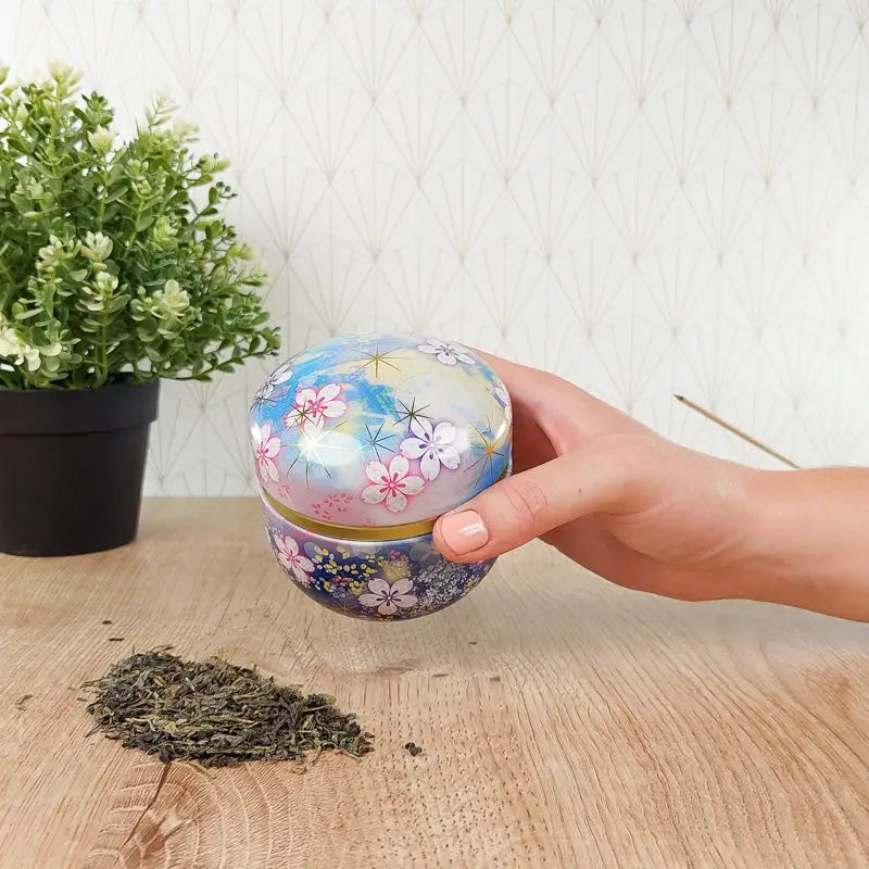 Scatola da tè in metallo a fiori blu