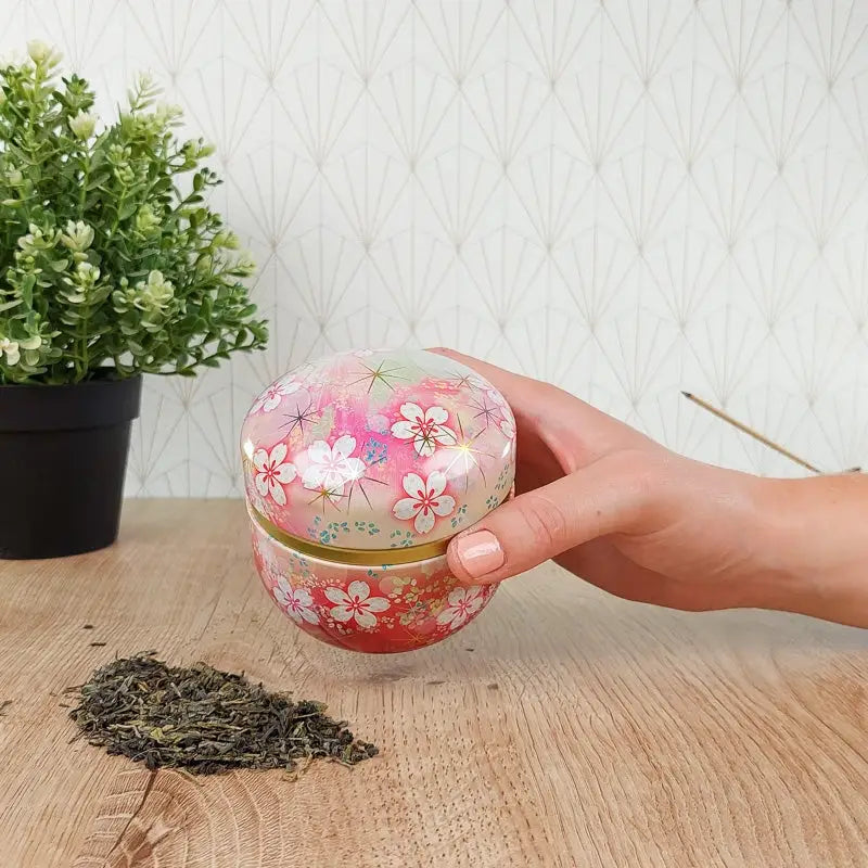 Scatola da tè in metallo a fiori rosa