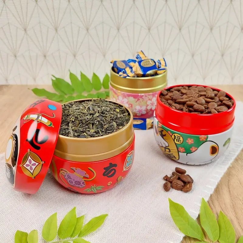 Scatola da tè in metallo bianco Maneki Neko