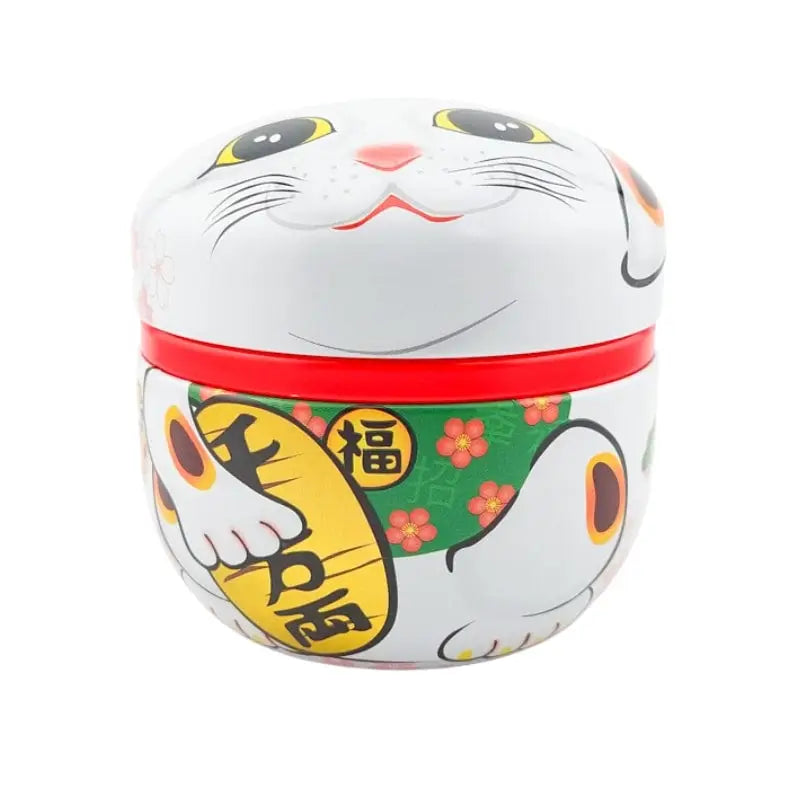 Scatola da tè in metallo bianco Maneki Neko